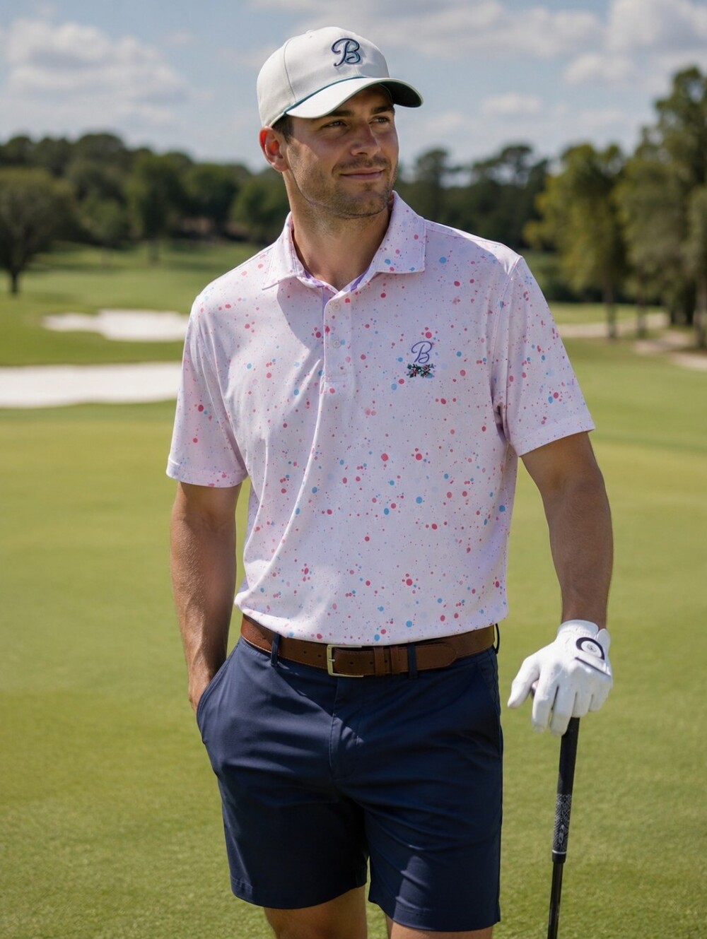 BARSTOOL SPORTS  Splatter Pergormance GOLF POLO Pink Blue Size Large